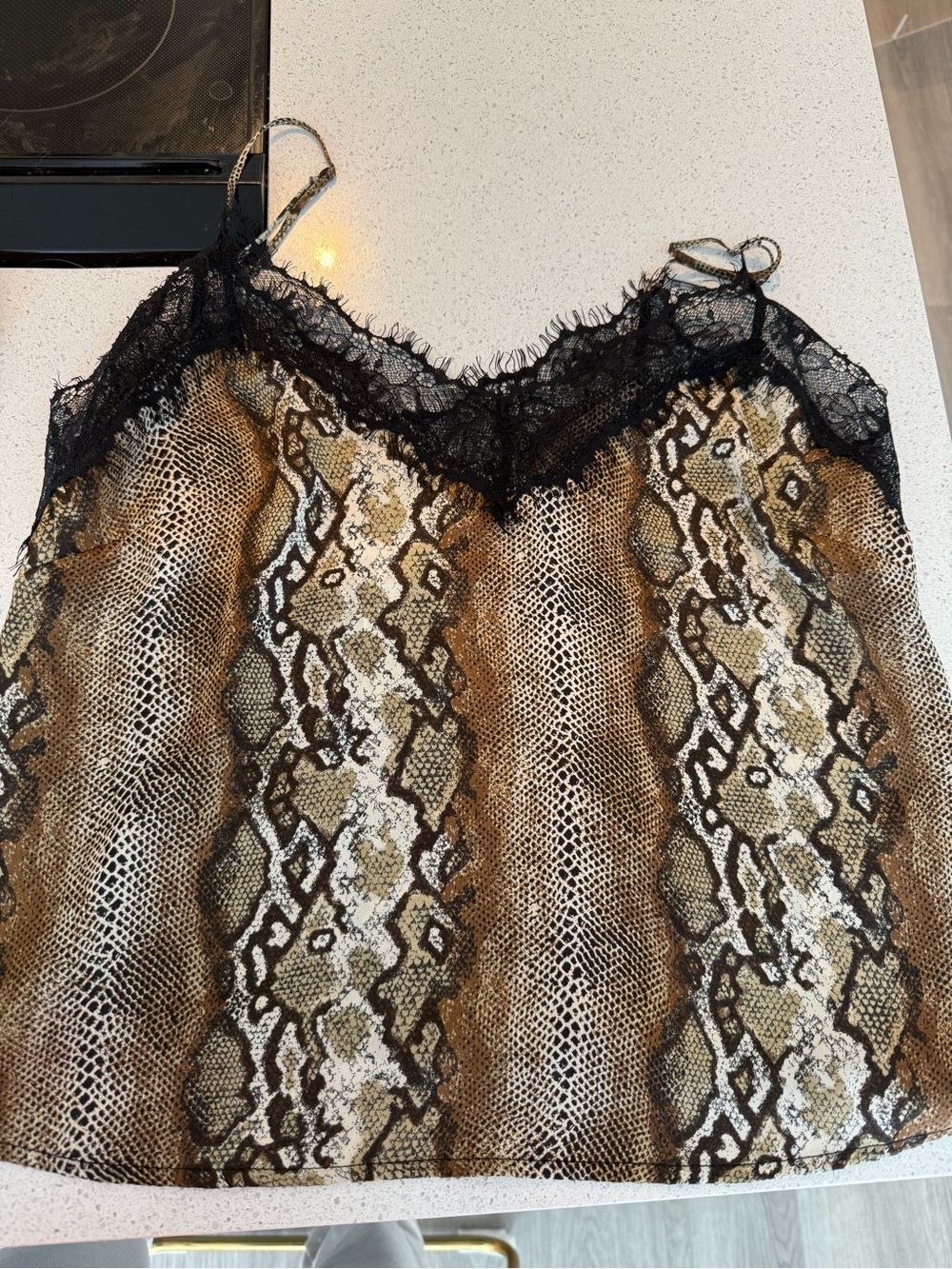 Leith Snake Print Lace Trim Cami in Brown and Black